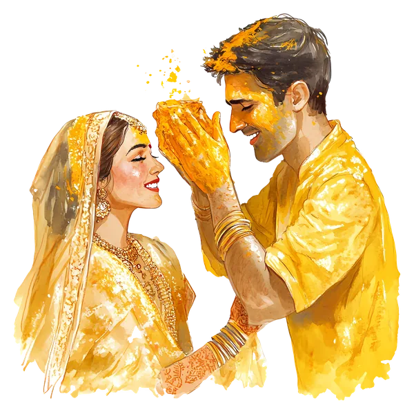 Couple celebrating the haldi ceremony